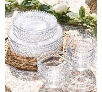 Dibor 12 Piece Bella Perle Dinner Plate, Side Plate & Bowl Glassware Dinner Set Crockery Set in Clear | Size: 12 Pack Dibor Clear 12 Pack