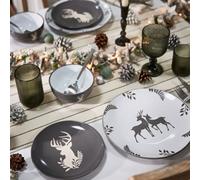 Dibor 12 Piece Grey Stag Plates & Bowls Reindeer Christmas Dinner Set 4 Person Christmas Crockery Set | Size: 12 Pack Dibor Grey 12 Pack