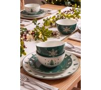 Dibor 12pcs Snowy Forest Stoneware Christmas Dinner Set for 4 Person in Green | Size: 12 Pack Dibor Green 12 Pack