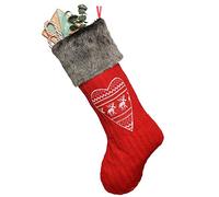 Dibor 19.5" Knitted Red Christmas Stocking with Heart Embroidery