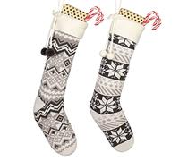 Dibor 2 Knitted Hanging Christmas Stockings 24"/60cm Festive Pattern Zig Zag Fair Isle Stockings (CP93+CP94)