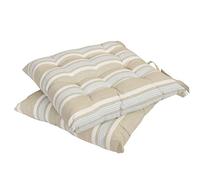 Dibor 2 Seat Pads Blue, Grey & White Stripe Cotton Tie On Chair Cushions (BK14)