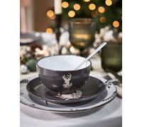 Dibor 24 Piece Grey Stag Plates & Bowls Reindeer Christmas Dinner Set 8 Person Christmas Crockery Set | Size: 24 Pack Dibor Grey 24 Pack