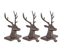 Dibor 3 Cast Iron Brown Reindeer Bust Christmas Stocking Holder Hanging Hooks - 1.4kg Recycled Metal Xmas Stocking Holder