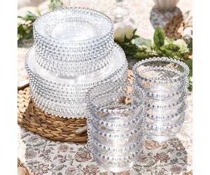 Dibor 30 Piece Bella Perle Dinner Plate, Side Plate & Bowl Glassware Dinner Set in Clear | Size: 30 Pack Dibor Clear 30 Pack