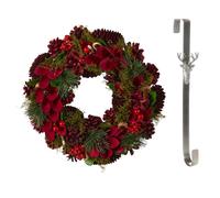 Dibor 30cm Cluster Berries Christmas Wreath with Stag Wreath Hanger in Red Dibor Red