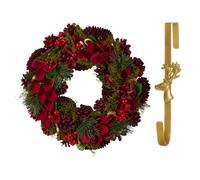 Dibor 30Cm Cluster Berries Front Door Christmas Wreath With Deer Wreath Hanger