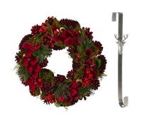 Dibor 30Cm Cluster Berries Front Door Christmas Wreath With Stag Wreath Hanger