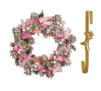Dibor 33cm Pastel Pink Driftwood Christmas Wreath with Deer Wreath Hanger Dibor Pink