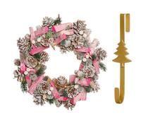 Dibor 33Cm Pastel Pink Driftwood Front Door Christmas Wreath With Tree Wreath Hanger