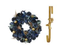 Dibor 35cm Moonlight Front Door Christmas Wreath with Deer Wreath Hanger in Blue Dibor Blue