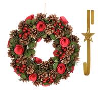 Dibor 35cm Red Berries & Roses Christmas Wreath with Star Wreath Hanger Dibor Red