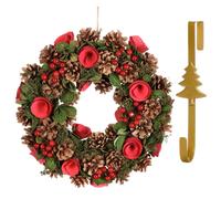 Dibor 35cm Red Berries & Roses Christmas Wreath with Tree Wreath Hanger Dibor Red
