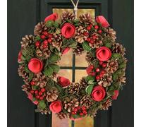 Dibor 35cm Red Berries & Roses Xmas Front Door Wreath Christmas Wreath Dibor Red