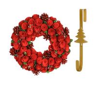 Dibor 35Cm Red Crimson Rose Front Door Christmas Wreath With Tree Wreath Hanger