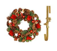 Dibor 35cm Starry Night Front Door Christmas Wreath with Deer Wreath Hanger in Red Dibor Red
