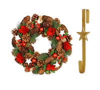Dibor 35cm Starry Night Front Door Christmas Wreath with Star Wreath Hanger in Red Dibor Red