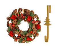 Dibor 35cm Starry Night Front Door Christmas Wreath with Tree Wreath Hanger in Red Dibor Red