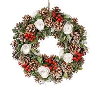 Dibor 35cm White Berries & Roses Front Door Wreath Christmas Wreath Dibor Multicolor