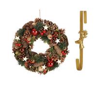 Dibor 36Cm Baubles And Stars Front Door Christmas Wreath With Deer Wreath Hanger