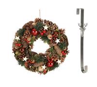 Dibor 36Cm Baubles And Stars Front Door Christmas Wreath With Stag Wreath Hanger