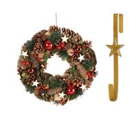 Dibor 36Cm Baubles And Stars Front Door Christmas Wreath With Star Wreath Hanger