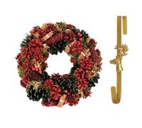 Dibor 36cm Cinnamon Pine Christmas Wreath with Deer Wreath Hanger in Red Dibor Red