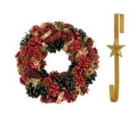 Dibor 36cm Cinnamon Pine Christmas Wreath with Star Wreath Hanger in Red Dibor Red