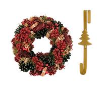 Dibor 36Cm Cinnamon Pine Front Door Christmas Wreath With Tree Wreath Hanger