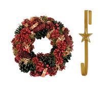Dibor 36cm Cinnamon Pine Christmas Wreath with Star Wreath Hanger in Red Dibor Red
