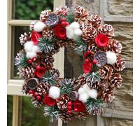 Dibor 36cm Pinecone & Roses Xmas Decor Front Door Wreath Christmas Wreath in Red Dibor Red
