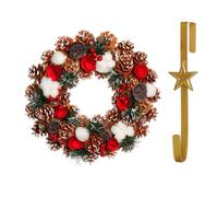 Dibor 36cm Pinecone & Roses Christmas Wreath with Star Wreath Hanger in Red Dibor Red