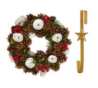 Dibor 36cm White Berries & Roses Christmas Wreath with Star Wreath Hanger in Red Dibor Red