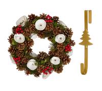 Dibor 36cm White Berries & Roses Christmas Wreath with Tree Wreath Hanger in Red Dibor Red