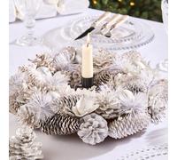 Dibor 36Cm White Frosted Xmas Festive Table Decoration Wreath Christmas Dining Centerpiece