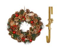 Dibor 38cm Citrus Spice Front Door Christmas Wreath with Deer Wreath Hanger in Red Dibor Red