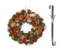 Dibor 38cm Citrus Spice Front Door Christmas Wreath with Stag Wreath Hanger in Red Dibor Red