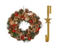 Dibor 38cm Citrus Spice Front Door Christmas Wreath with Star Wreath Hanger in Red Dibor Red