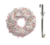 Dibor 39cm Pink Pinecone Christmas Wreath with Stag Wreath Hanger Dibor Pink
