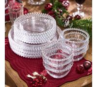 Dibor 4 Person Bella Perle 16 Piece Dinner Plate, Side Plate, Bowl & Serving Plate Glass Christmas Dinner Set