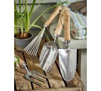 Dibor 4-Piece Wooden Handled Garden Tool Set - Trowel, Fork, Rake & Scoop With Ashwood Handles