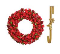 Dibor 42cm Extra Large Red Rose Christmas Wreath with Deer Wreath Hanger Dibor Red