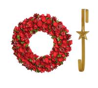 Dibor 42cm Extra Large Red Rose Christmas Wreath with Star Wreath Hanger Dibor Red