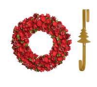Dibor 42cm Extra Large Red Rose Christmas Wreath with Tree Wreath Hanger Dibor Red