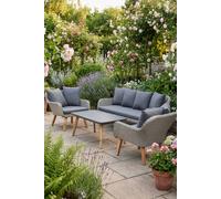 Dibor 4pc Garden Sofa Set Grey Cushions, Woven Rattan Style & Coffee Table Dibor Grey