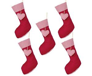 Dibor 5 Gingham Christmas Stockings - Large 17.5" Xmas Stocking Boot | Hanging Loop, Wide Foot, Hanging Heart Decoration, Patterned Cuff