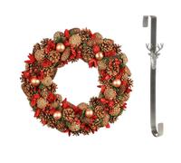 Dibor 50cm Giant Canterbury Christmas Wreath with Stag Wreath Hanger in Red Dibor Red