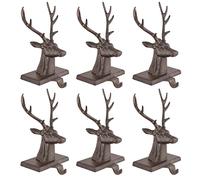 Dibor 6 Cast Iron Brown Reindeer Bust Christmas Stocking Holder Hanging Hooks - 1.4kg Recycled Metal Xmas Stocking Holder