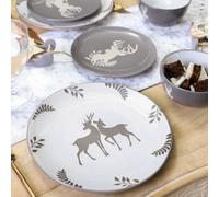 Dibor 6 Piece Grey Stag Plates And Bowls Reindeer Christmas Dinner Set 2 Person Christmas Crockery Set