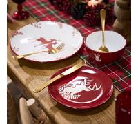 Dibor 6 Piece Red Plates & Bowls Reindeer Christmas Dinner Set 2 Person Christmas Crockery Set Dibor Red 2 Person